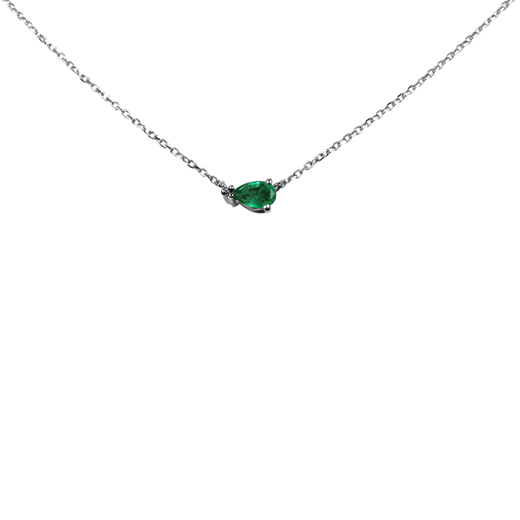 1870 Collection Necklaces and Pendants 1870 Collection 10k White Gold Mini Pear Emerald Necklace