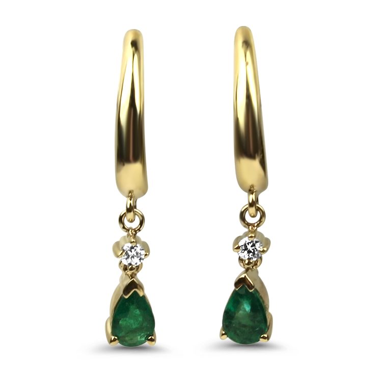 1870 Collection Earring 1870 Collection 10K Yellow Gold Emerald & Diamond Half Hoop Earrings