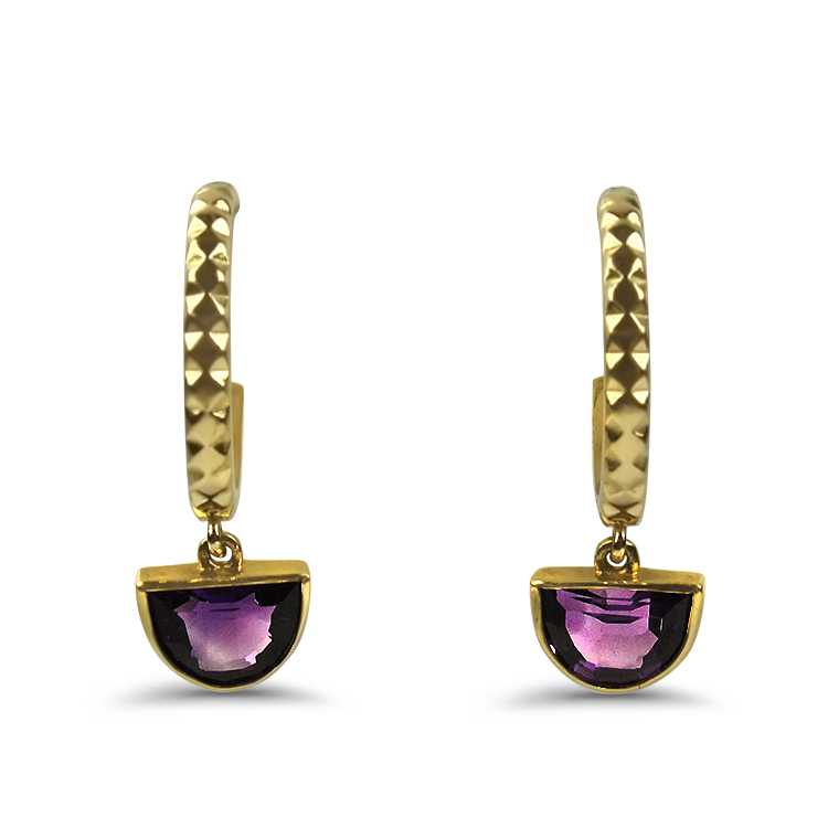 1870 Collection Earring 1870 Collection 14K Yellow Gold Amethyst Half Moon Drop Hoop Earrings