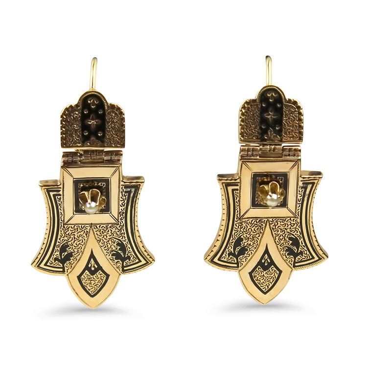 1870 Collection Earring 1870 Collection 14k Yellow Gold Victorian Enamel Dangle Earrings