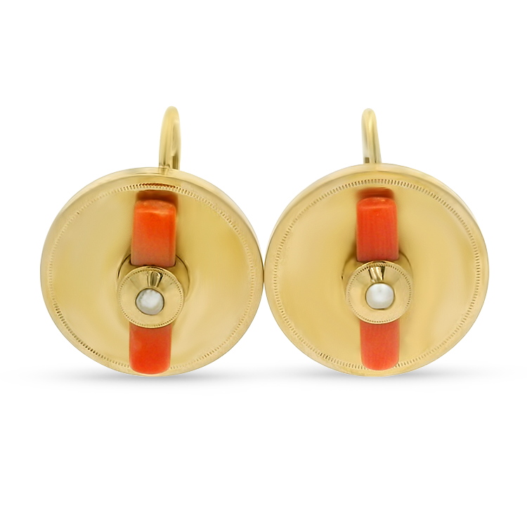1870 Collection Earrings 1870 Collection 18k Yellow Gold Disc Coral Drop Earrings
