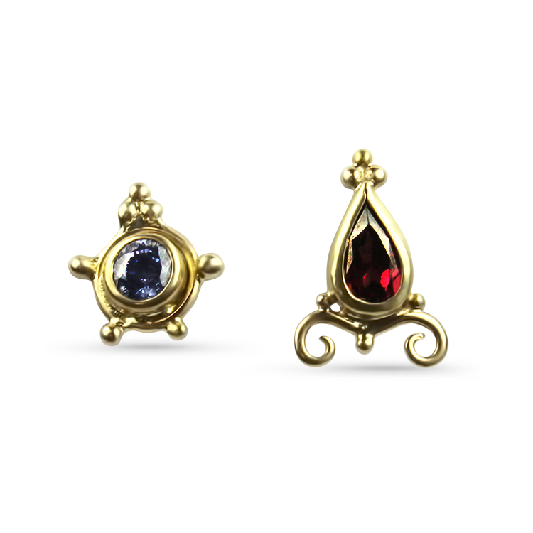 1870 Collection Earring 1870 Collection 18k Yellow Gold Mismatched Ruby & Sapphire Stud Earrings