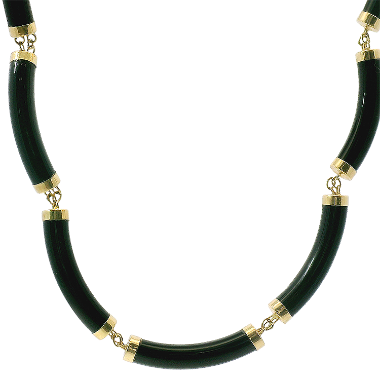 アクセサリー SKOLOCT END CUSTOM JEWELLER NECKLACE Estate 14K Yellow Gold Onyx Curved Link Necklace – Springer's