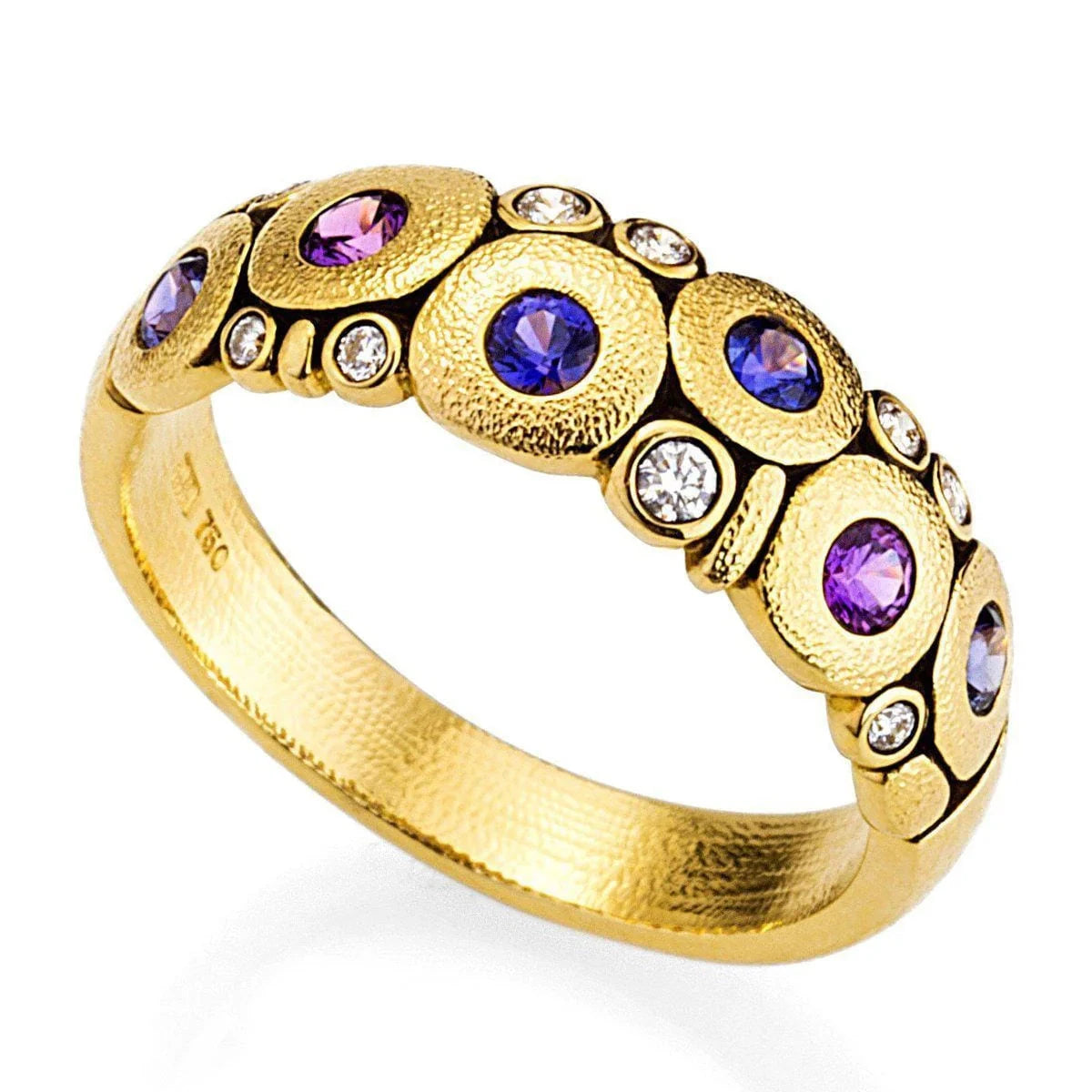 Alex Sepkus Ring Alex Sepkus Candy Dome 18k Yellow Gold Pink and Purple Sapphire and Diamond Ring 6.5