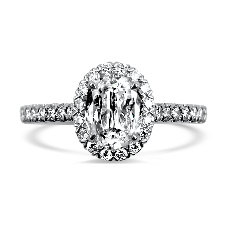 Christopher Designs Bridal Engagement Ring Christopher Designs 14k White Gold L'Amour Crisscut Oval 0.81ct Diamond Engagement Ring With Halo 6.25