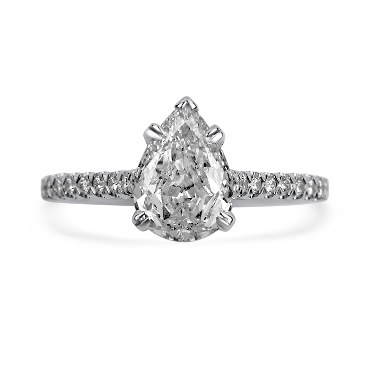 Christopher Designs Bridal Engagement Ring Christopher Designs 14K White Gold L'Amour Pear .90ct Solitaire Diamond Engagement Ring with Diamond Band 6.50