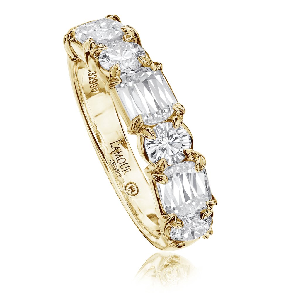 Christopher Designs Bridal Wedding Band Christopher Designs 18k Yellow Gold Crisscut L'Amour and Round Alternating Diamond Band 6.25