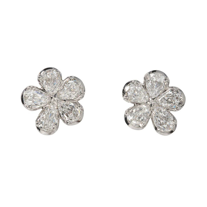 Christopher Designs Earring Christopher Designs 14k White Gold Pear Cut Diamond Flower Earrings