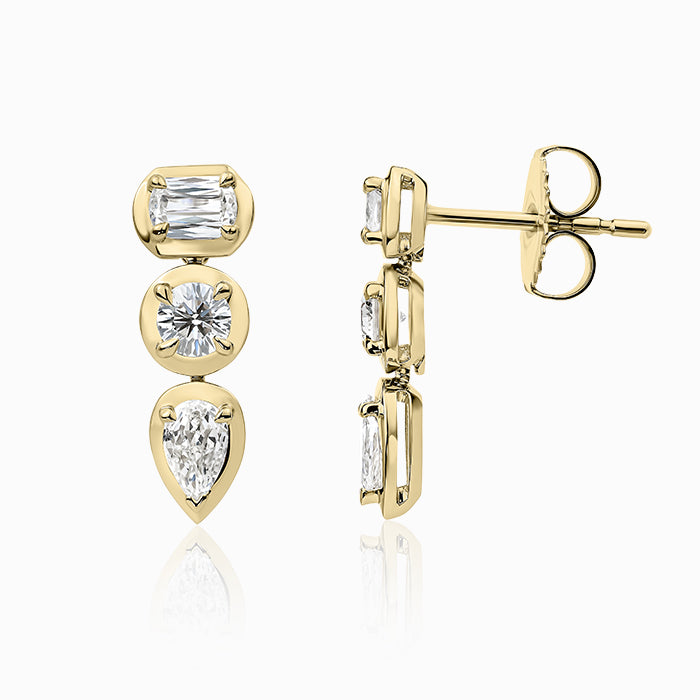Christopher Designs Earrings Christopher Designs 14k Yellow Gold Mixed Diamond Cut Drop Earrings