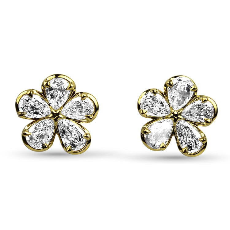 Christopher Designs Earring Christopher Designs 18K Yellow Gold Pear Cut Diamond Flower Earrings