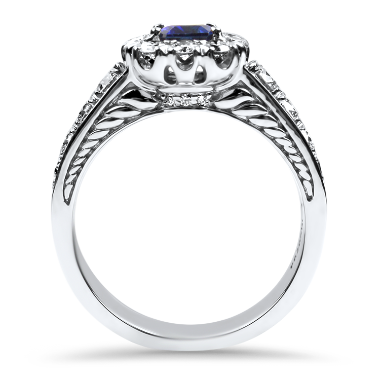 18k White Gold Emerald Cut Sapphire and Diamond Ring