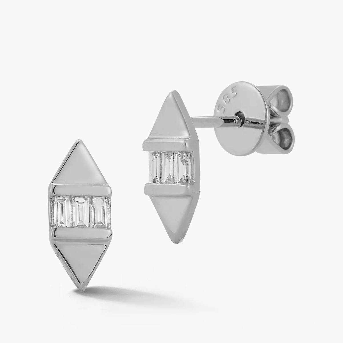 Dana Rebecca Designs Earrings Dana Rebecca 14k White Gold Sadie Pearl Baguette Diamond Hexagon Stud Earrings