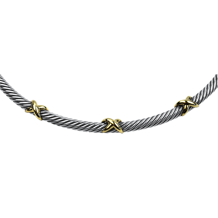 Estate David Yurman Bracelet David Yurman Estate Sterling Silver & 14K Yellow Gold Classic Cable Hinged Station Necklace