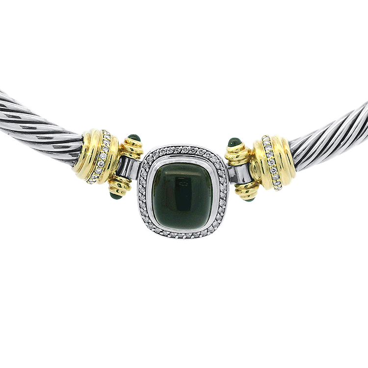 Estate David Yurman Necklaces and Pendants David Yurman Estate Sterling Silver and 18k Yellow Gold Onyx and Diamond Necklace