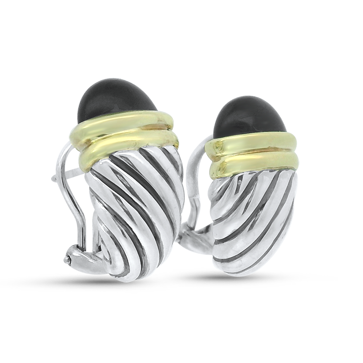 Estate David Yurman Sterling Silver & 14K Yellow Gold Onyx Cable J