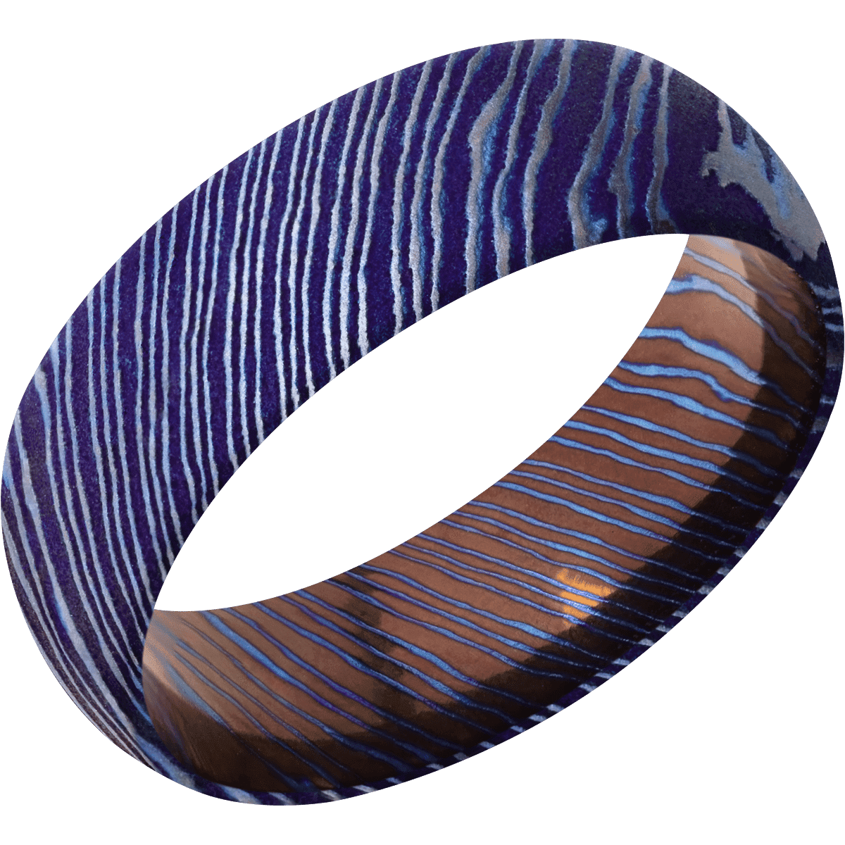 Lashbrook Custom Titanium Damascus + Satinetched Finish 7 mm wide Domed Titanium Damascus band.