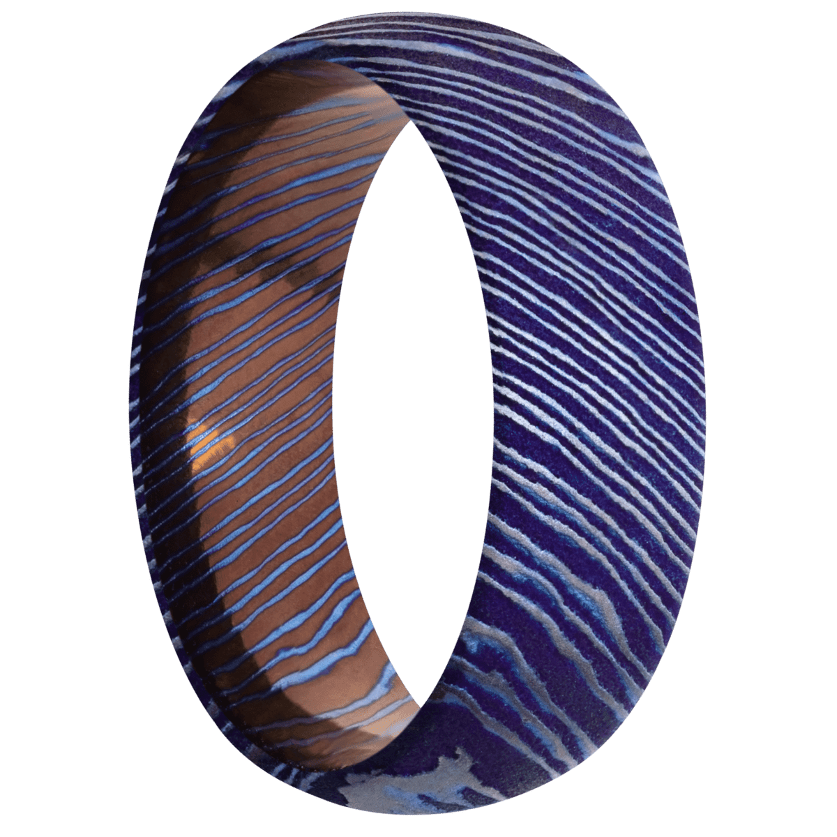 Lashbrook Custom Titanium Damascus + Satinetched Finish 7 mm wide Domed Titanium Damascus band.