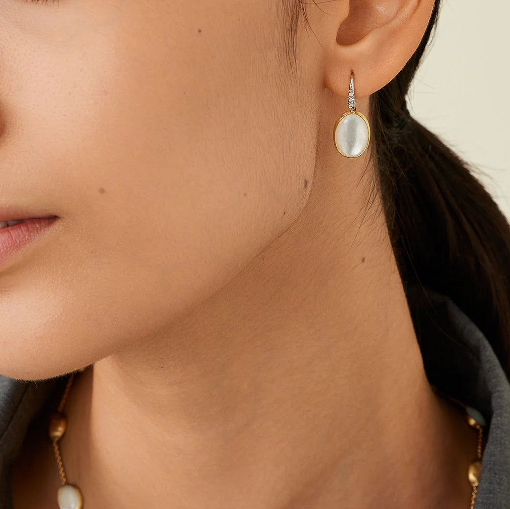 Marco Bicego Earrings Marco Bicego 18k Yellow and White Gold Siviglia Mother of Pearl & Diamond Drop Earrings