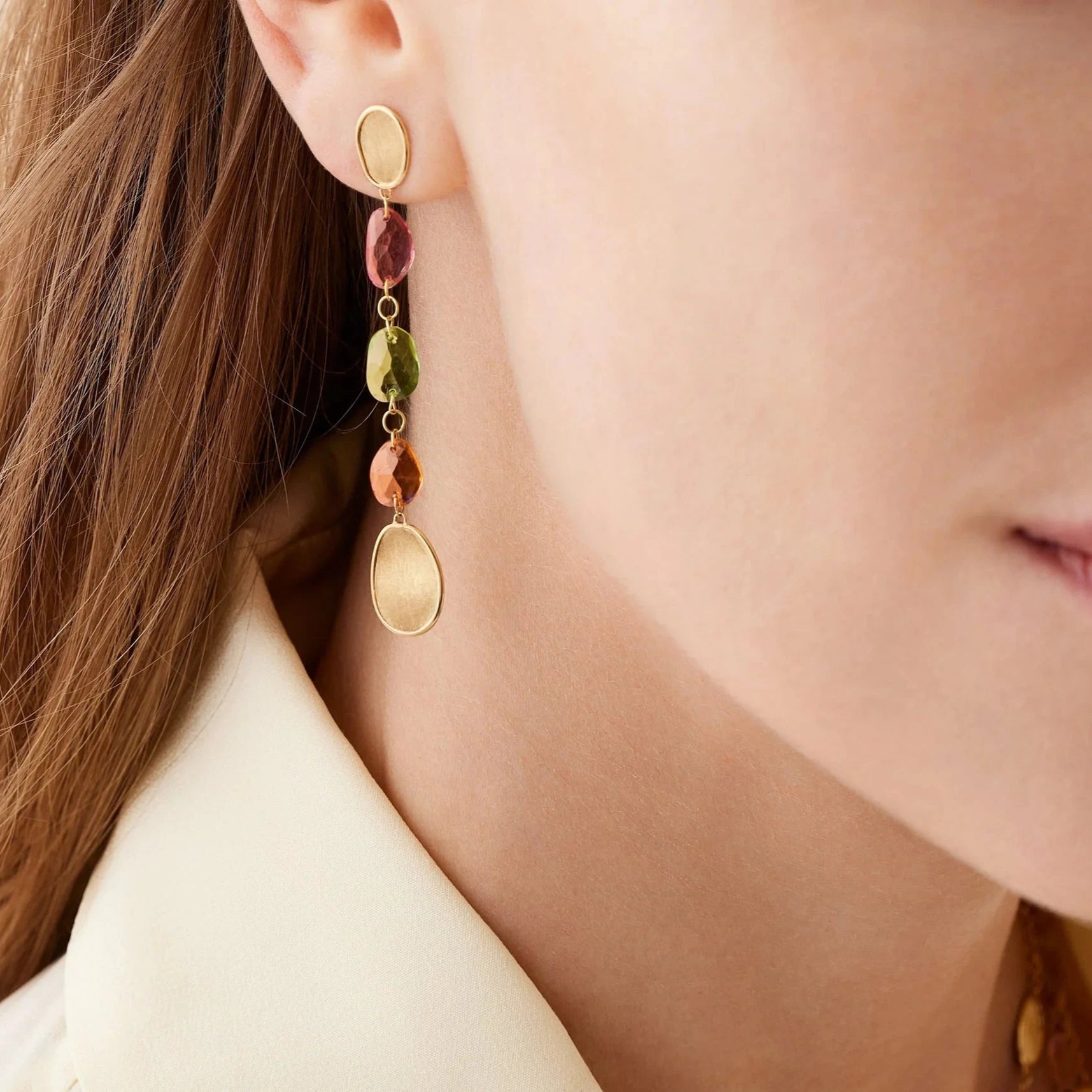 Marco Bicego Earrings Marco Bicego 18k Yellow Lunaria Mixed Tourmaline Dangle Earrings