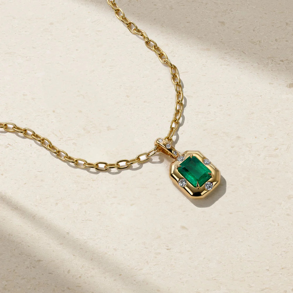 Mark Henry Necklaces and Pendants Mark Henry 18k Yellow Gold Aurum Emerald & Diamond Octagonal Pendant Necklace