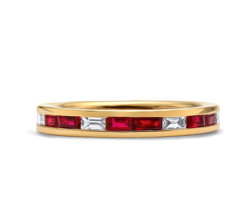 Mark Henry Ring Mark Henry 18k Yellow Gold "Baguette Ruby and Diamond Thread" Band 6.25