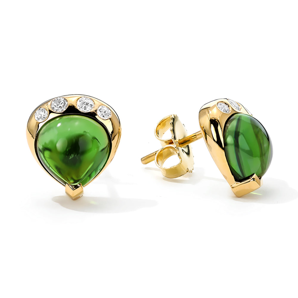 Mark Henry 18k Yellow Gold Green Tourmaline & Diamond Stud