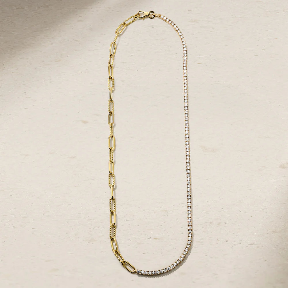 Mark Henry Necklaces and Pendants Mark Henry 18k Yellow Gold Half Diamond Tennis & Paperclip Necklace