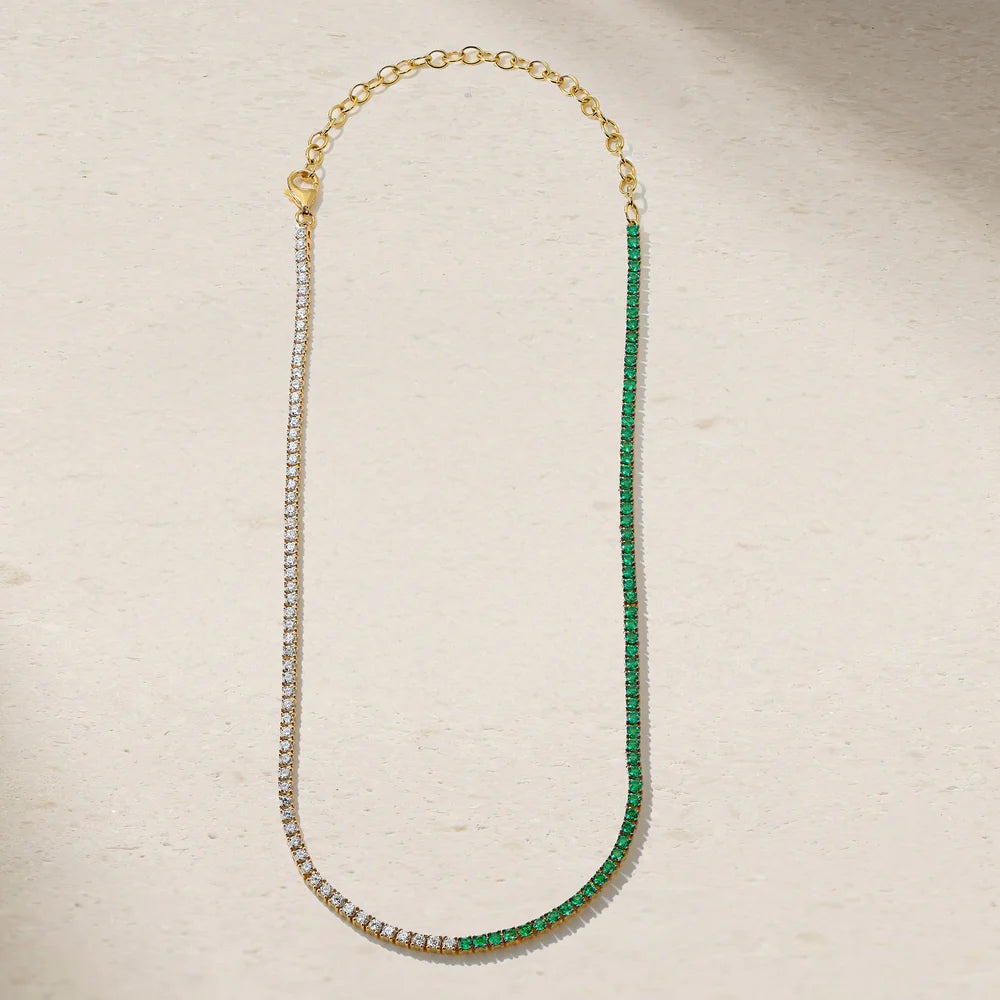 Mark Henry 18k Yellow Gold Half Emerald and Half Diamond Tennis