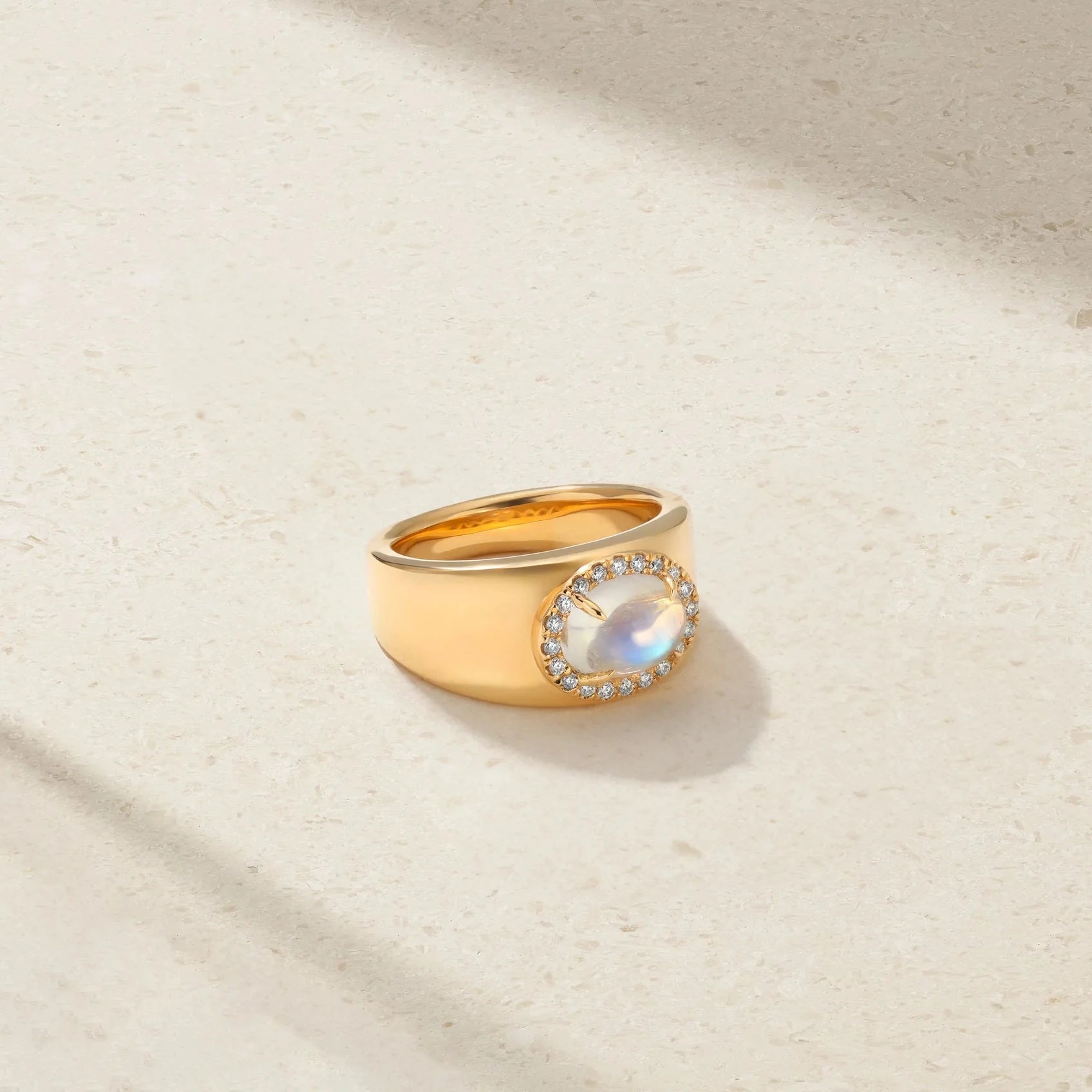 Mark Henry Mark Henry 18k Yellow Gold Moonstone and Diamond Halo Ring