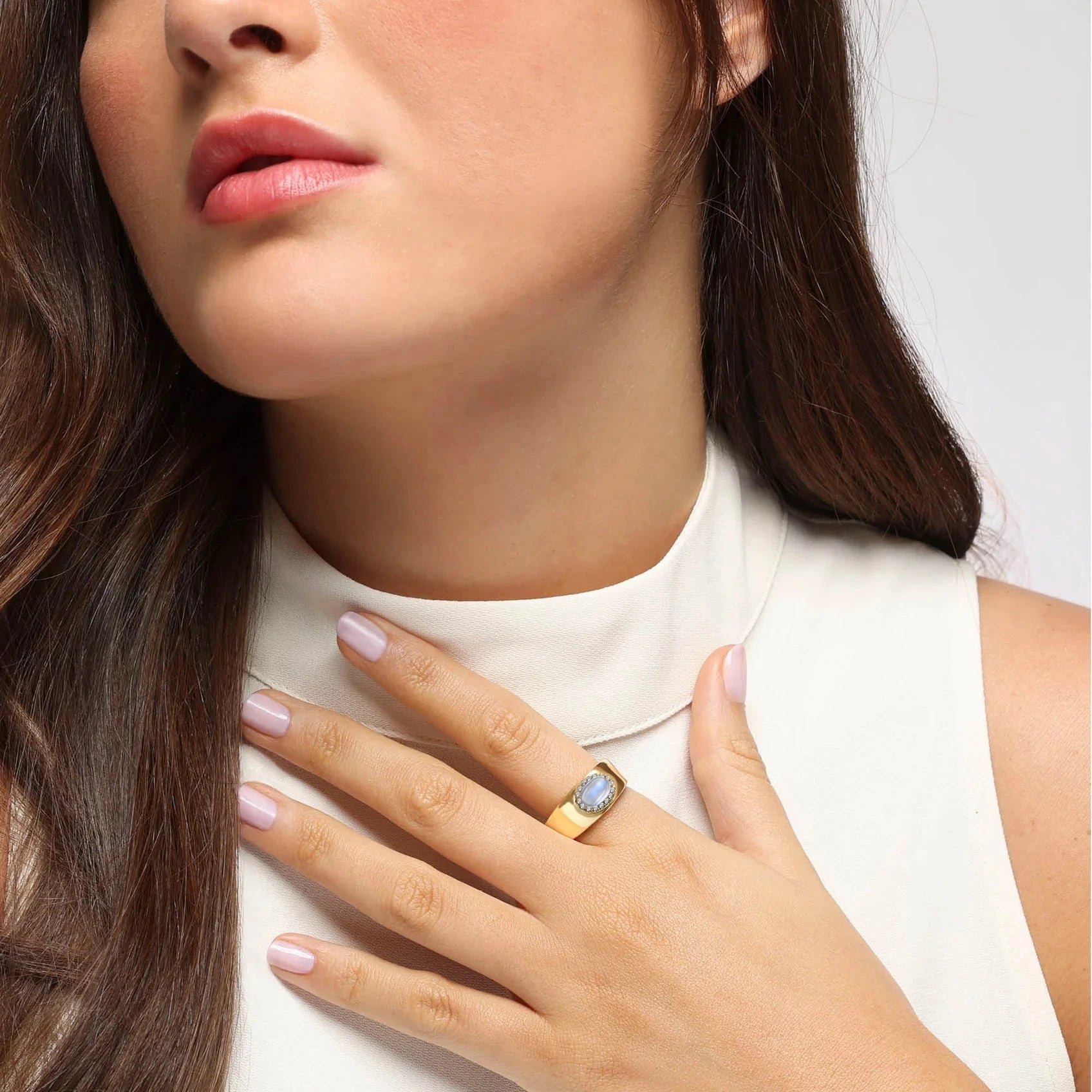 Mark Henry Mark Henry 18k Yellow Gold Moonstone and Diamond Halo Ring