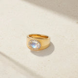 Mark Henry Mark Henry 18k Yellow Gold Moonstone and Diamond Halo Ring