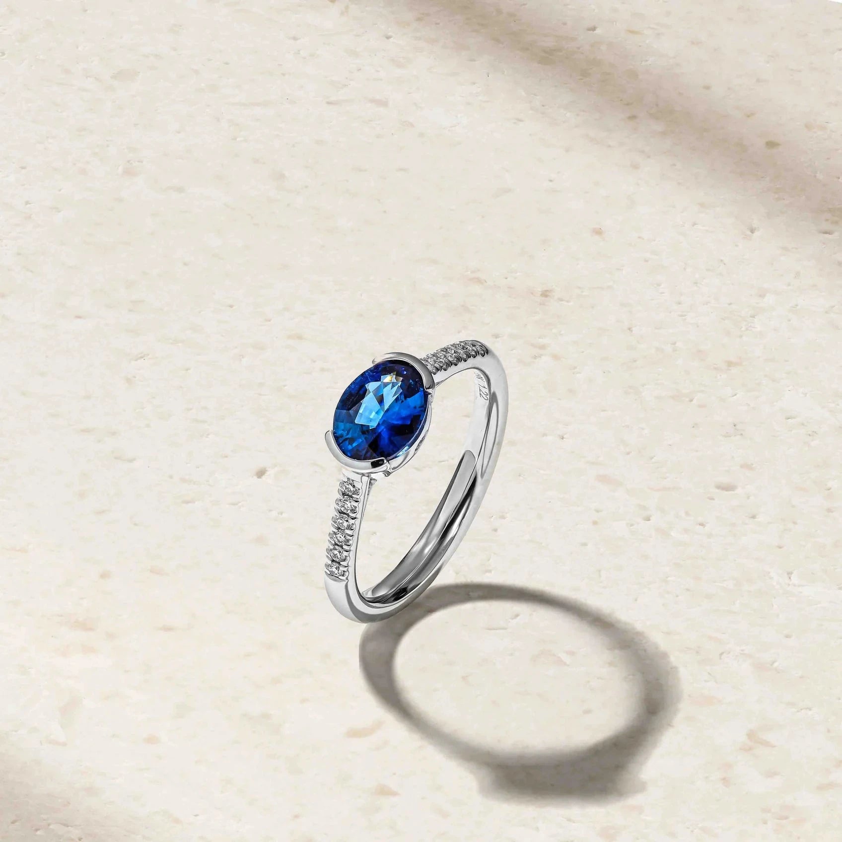 Mark Henry Mark Henry East-West Half Bezel 18k White Gold Blue Sapphire and Diamond Ring
