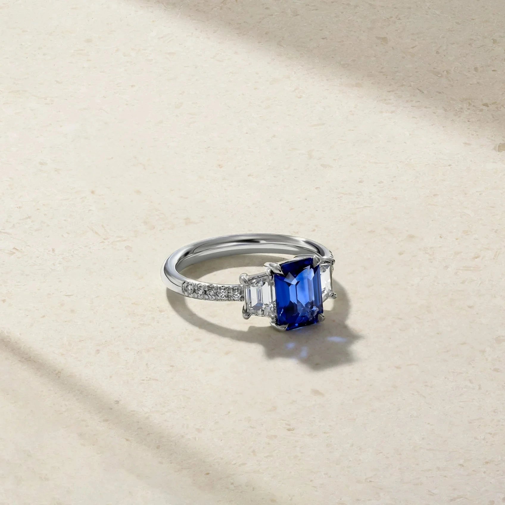 Mark Henry Mark Henry Nouveau 18k White Gold Emerald-Cut Sapphire and Diamond Ring