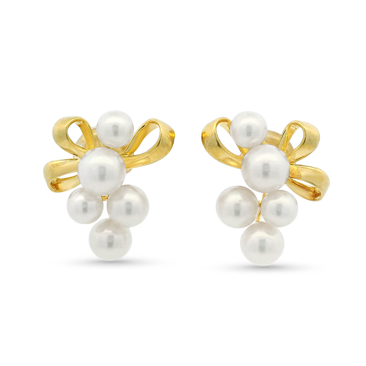 Mastoloni Earrings Estate 18k Yellow Gold Pearl Bow Earrings