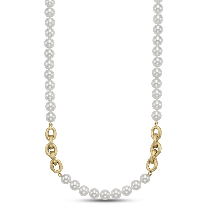 Frank Mastoloni 14k Yellow Gold Freshwater Pearl and Textured Link Frank Mastoloni 14k Yellow Gold Freshwater Pearl and Textured Link