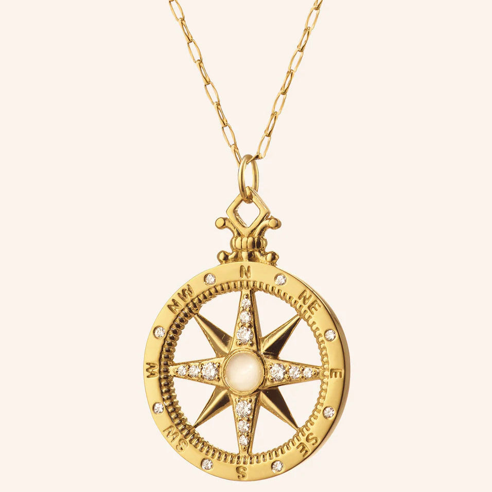 Monica Rich Kosann Necklaces and Pendants Monica Rich Kosann Adventure 18k Yellow Gold Diamond and Moonstone Compass Charm
