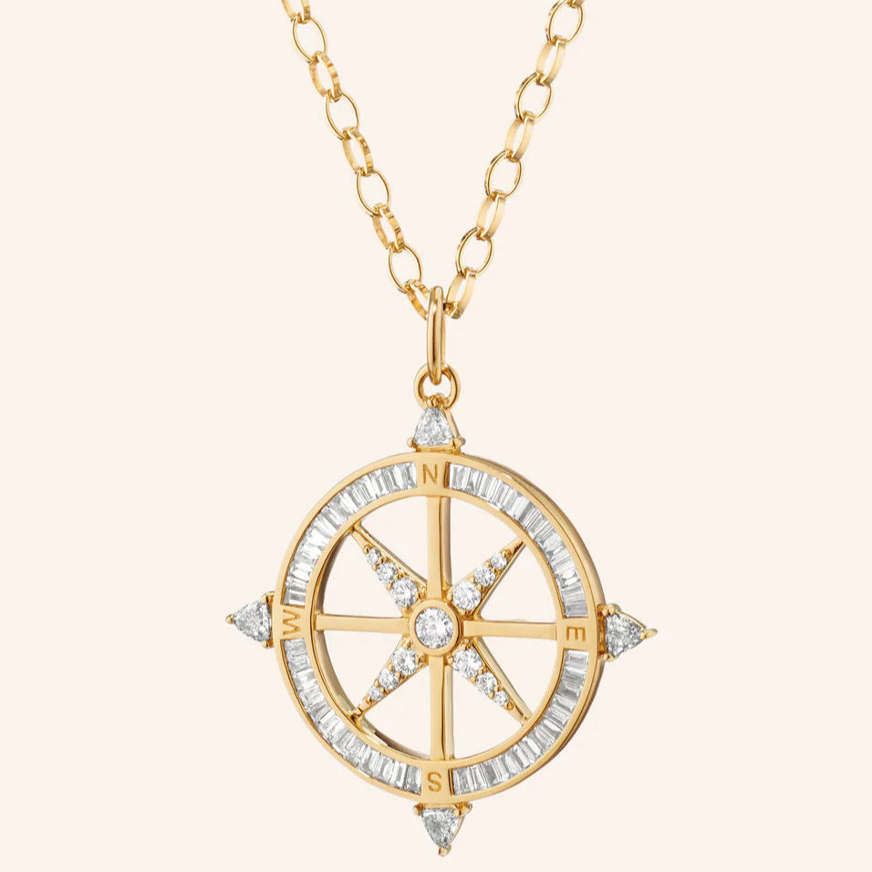 Monica Rich Kosann Necklaces and Pendants Monica Rich Kosann Adventure 18k Yellow Gold Diamond Compass Necklace