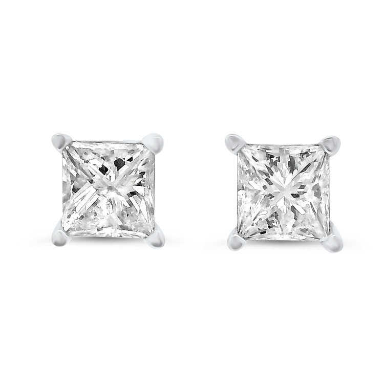 PAGE Estate Earring 1.10ctw Estate Princess-Cut Diamond Stud Earrings - 14k White Gold