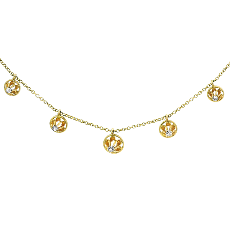 PAGE Estate Necklaces and Pendants 14k Yellow Gold Antique Diamond Station Necklace