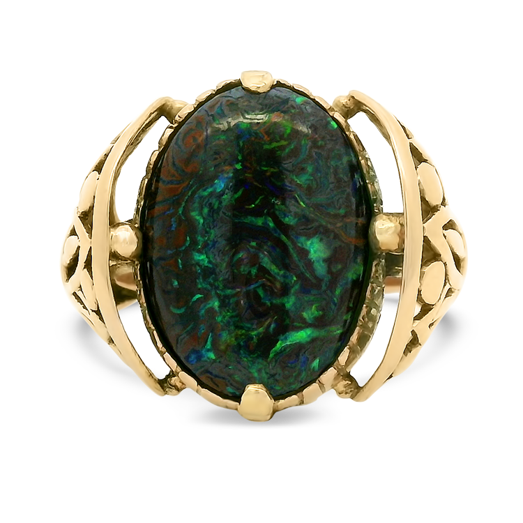 PAGE Estate Ring Antique 14k Yellow Gold Boulder Opal Ring 5.5
