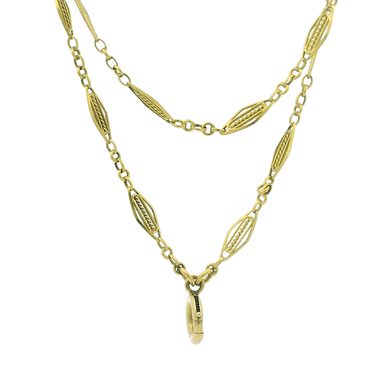 Antique 18k Yellow Gold Filigree Navette Chain - 44