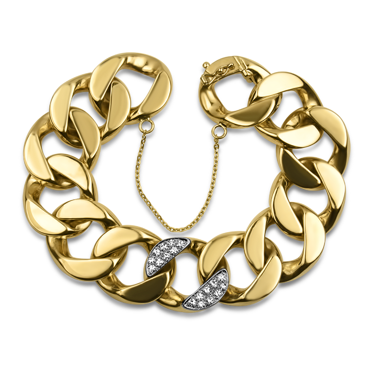 Men's Diamond Cuban Link Chain Bracelet in 14K White Gold