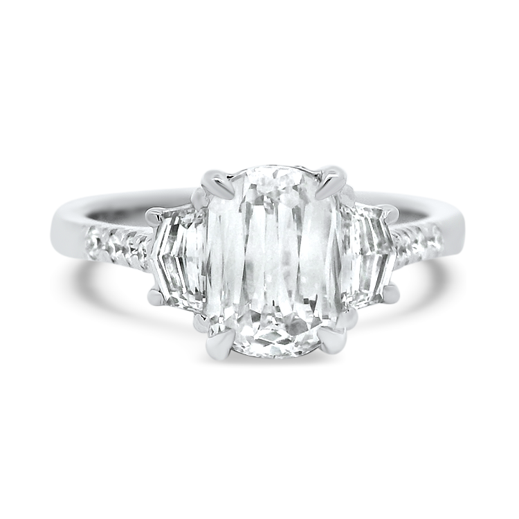 PAGE Estate Engagement Ring Christopher Designs 18k White Gold Crisscut L’Amour Three-Stone Engagement Ring