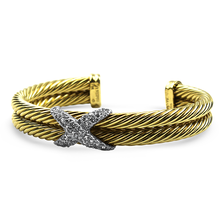 David Yurman Estate 14K Yellow White Gold Diamond X Collection Cab Springer s