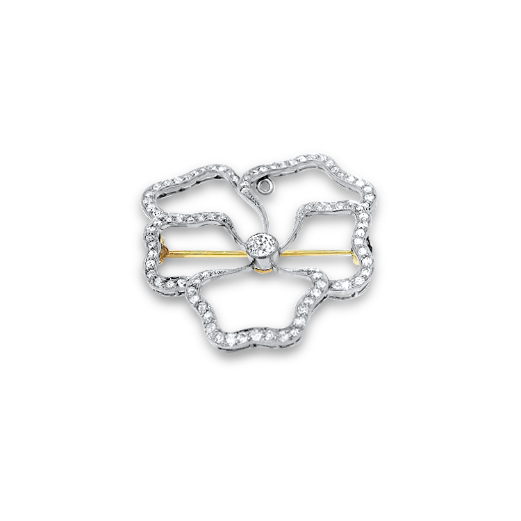 PAGE Estate Pins & Brooches Edwardian 14k Yellow and White Gold Diamond Floral Brooch