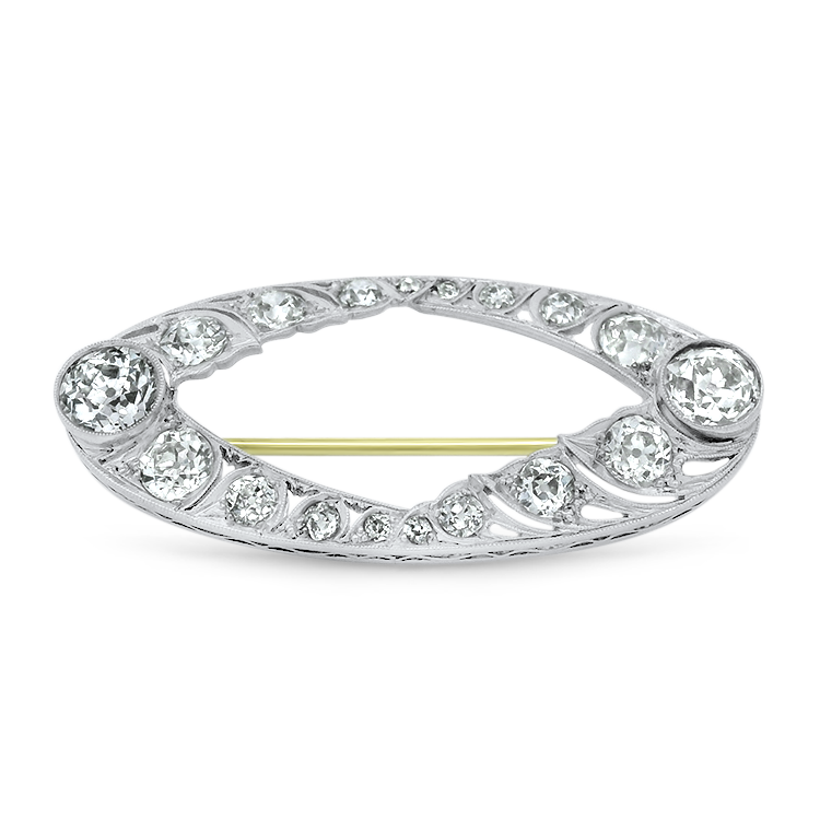 PAGE Estate Pins & Brooches Edwardian Platinum and 14k White Gold Diamond Brooch