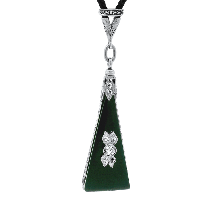 PAGE Estate Necklaces and Pendants Edwardian Platinum Onyx and Diamond Pendant Necklace