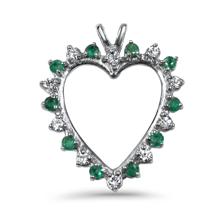 PAGE Estate Necklaces and Pendants Estate 10k White Gold Emerald & Diamond Pendant