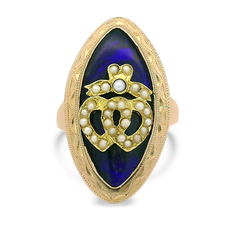 PAGE Estate Ring Estate 10k Yellow Gold Georgian Enamel and Seed Pearl Ring 5
