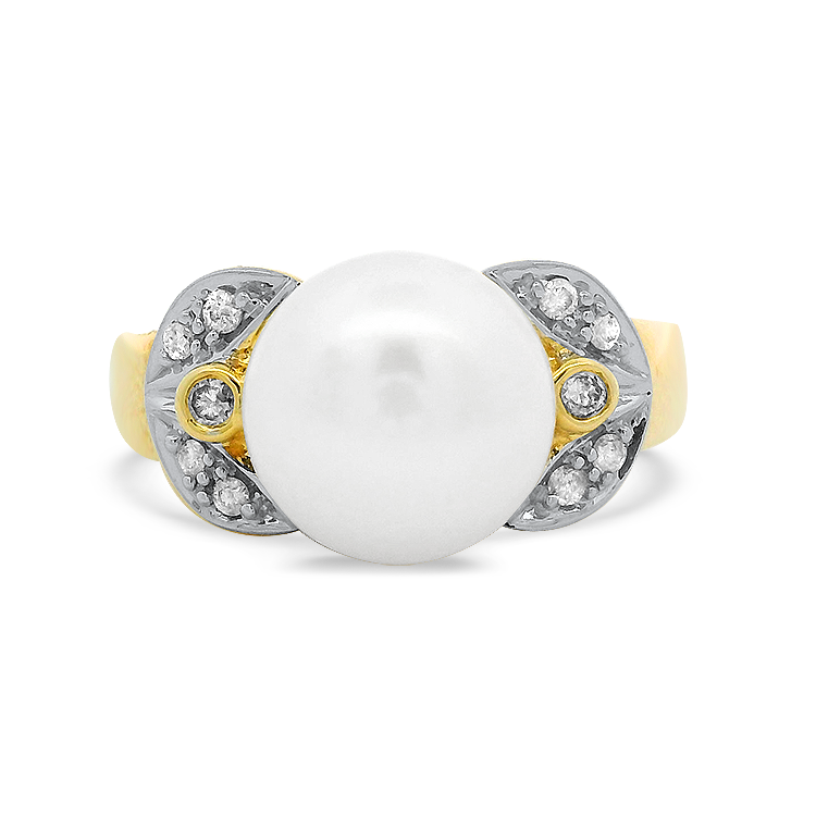 PAGE Estate Ring Estate 14k Two-Tone Gold Pearl and Diamond Ring 8